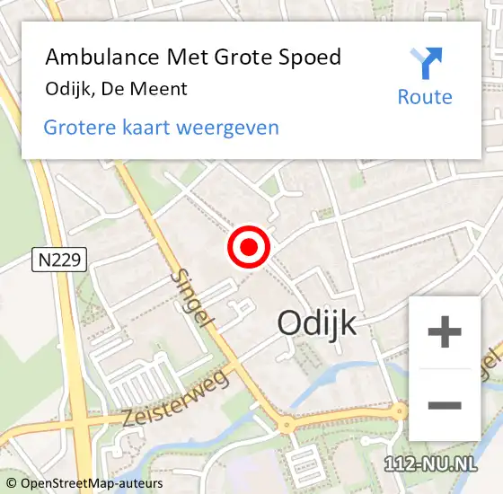 Locatie op kaart van de 112 melding: Ambulance Met Grote Spoed Naar Odijk, De Meent op 3 maart 2018 12:46