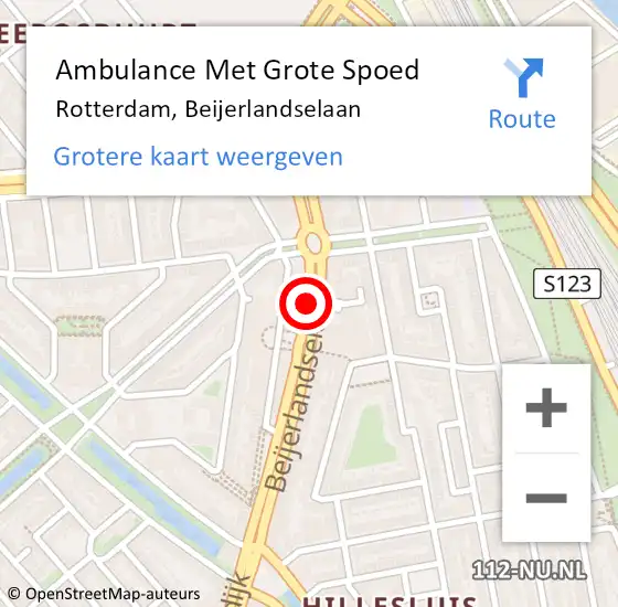 Locatie op kaart van de 112 melding: Ambulance Met Grote Spoed Naar Rotterdam, Beijerlandselaan op 3 maart 2018 14:25