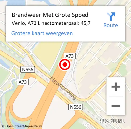 Locatie op kaart van de 112 melding: Brandweer Met Grote Spoed Naar Venlo, A73 L hectometerpaal: 45,7 op 3 maart 2018 16:18