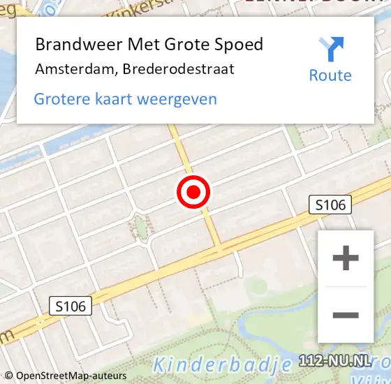 Locatie op kaart van de 112 melding: Brandweer Met Grote Spoed Naar Amsterdam, Brederodestraat op 3 maart 2018 18:08