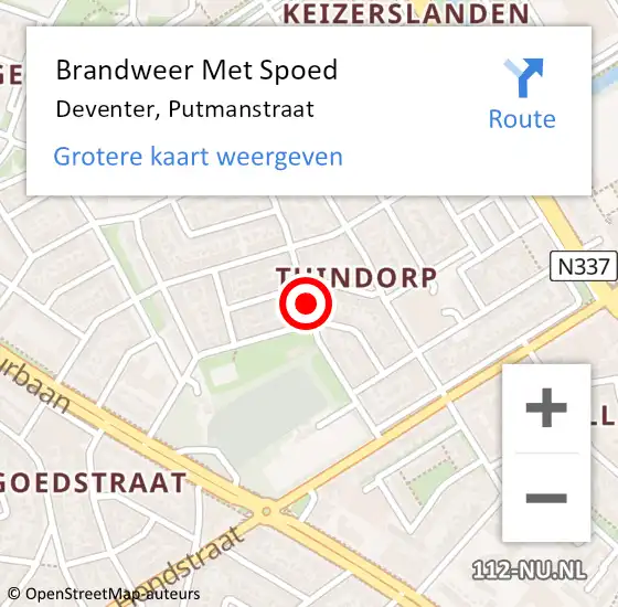 Locatie op kaart van de 112 melding: Brandweer Met Spoed Naar Deventer, Putmanstraat op 3 maart 2018 18:14