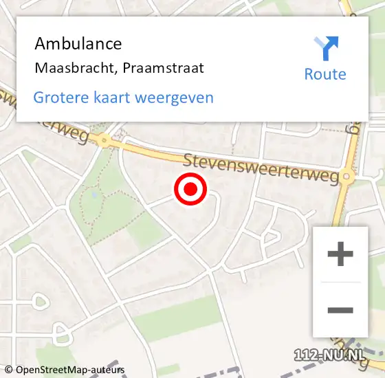 Locatie op kaart van de 112 melding: Ambulance Maasbracht, Praamstraat op 3 maart 2018 23:09