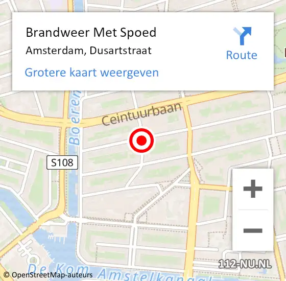 Locatie op kaart van de 112 melding: Brandweer Met Spoed Naar Amsterdam, Dusartstraat op 4 maart 2018 08:19