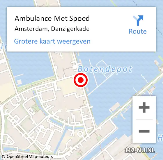 Locatie op kaart van de 112 melding: Ambulance Met Spoed Naar Amsterdam, Danzigerkade op 4 maart 2018 09:03