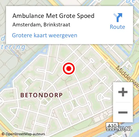 Locatie op kaart van de 112 melding: Ambulance Met Grote Spoed Naar Amsterdam, Brinkstraat op 4 maart 2018 11:28