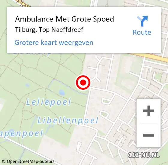 Locatie op kaart van de 112 melding: Ambulance Met Grote Spoed Naar Tilburg, Top Naeffdreef op 18 februari 2014 04:52