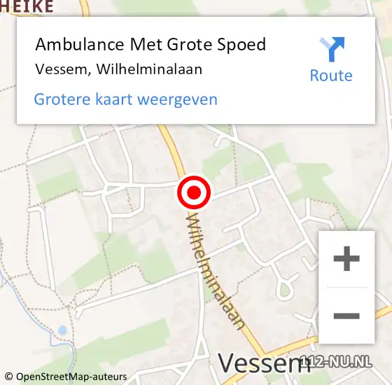 Locatie op kaart van de 112 melding: Ambulance Met Grote Spoed Naar Vessem, Wilhelminalaan op 4 maart 2018 13:26
