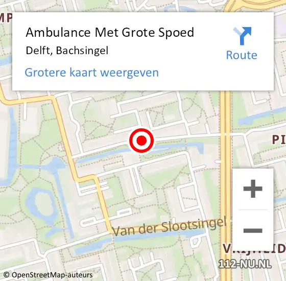 Locatie op kaart van de 112 melding: Ambulance Met Grote Spoed Naar Delft, Bachsingel op 4 maart 2018 14:15