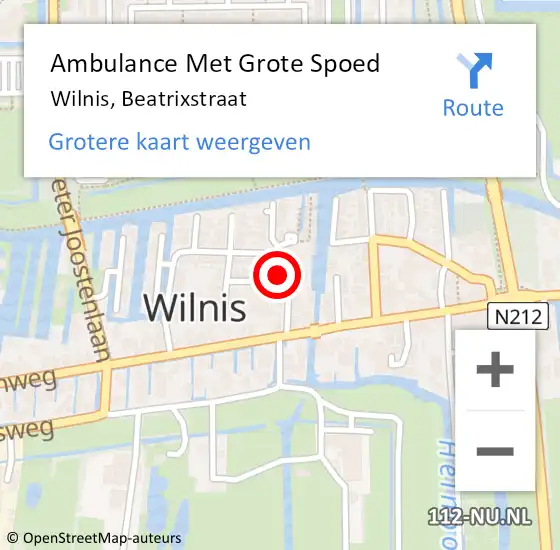 Locatie op kaart van de 112 melding: Ambulance Met Grote Spoed Naar Wilnis, Beatrixstraat op 4 maart 2018 16:30
