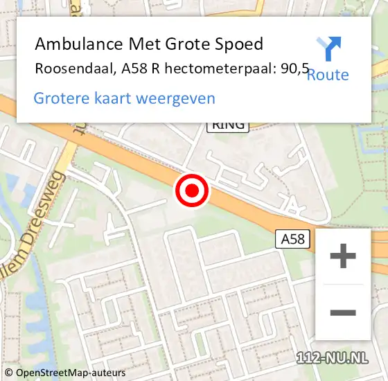 Locatie op kaart van de 112 melding: Ambulance Met Grote Spoed Naar Roosendaal, A58 R hectometerpaal: 90,5 op 4 maart 2018 17:11