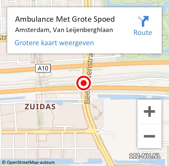 Locatie op kaart van de 112 melding: Ambulance Met Grote Spoed Naar Amsterdam, Van Leijenberghlaan op 4 maart 2018 19:30