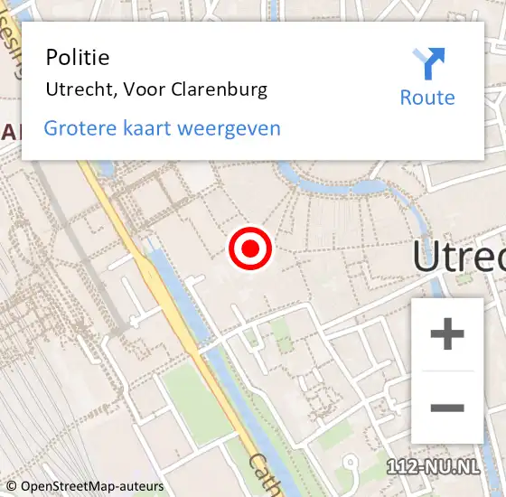 Locatie op kaart van de 112 melding: Politie Utrecht, Voor Clarenburg op 4 maart 2018 20:17