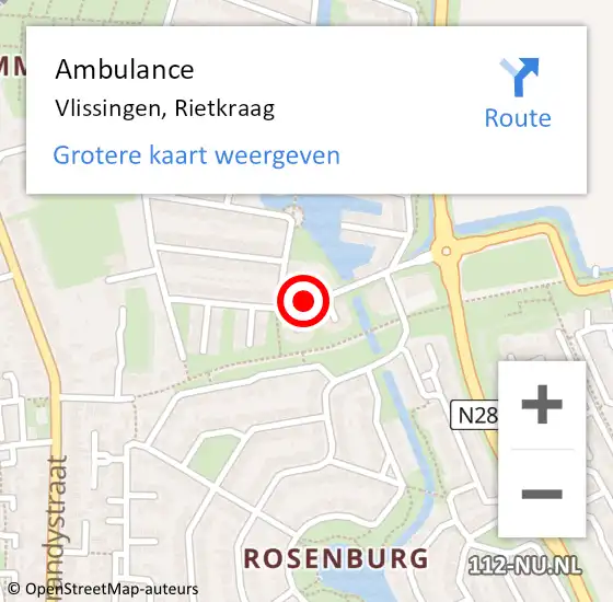 Locatie op kaart van de 112 melding: Ambulance Vlissingen, Rietkraag op 4 maart 2018 20:37