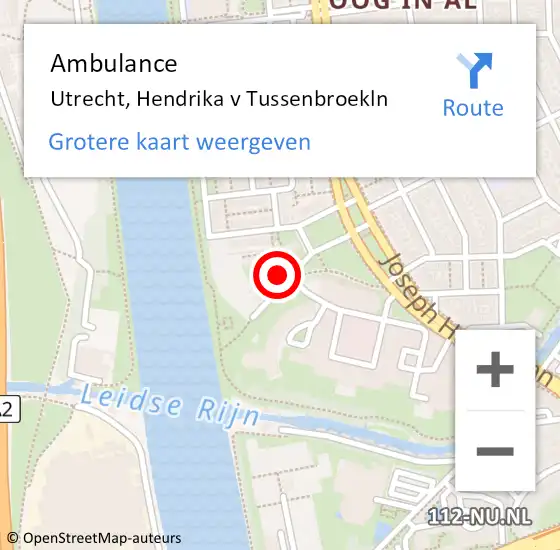 Locatie op kaart van de 112 melding: Ambulance Utrecht, Hendrika v Tussenbroekln op 5 maart 2018 01:32
