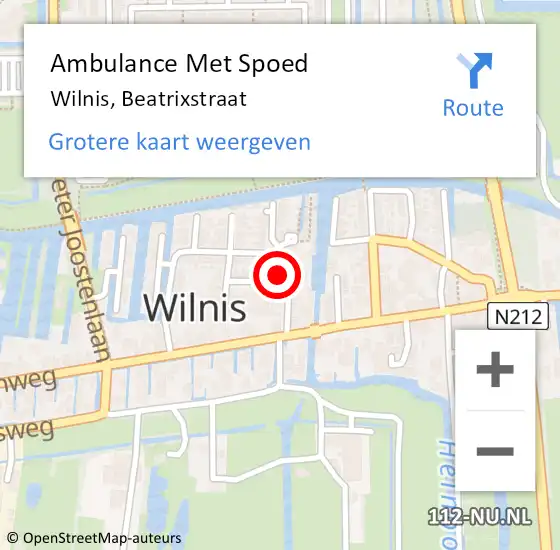 Locatie op kaart van de 112 melding: Ambulance Met Spoed Naar Wilnis, Beatrixstraat op 5 maart 2018 11:26