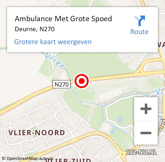 Locatie op kaart van de 112 melding: Ambulance Met Grote Spoed Naar Deurne, N270 op 5 maart 2018 12:42