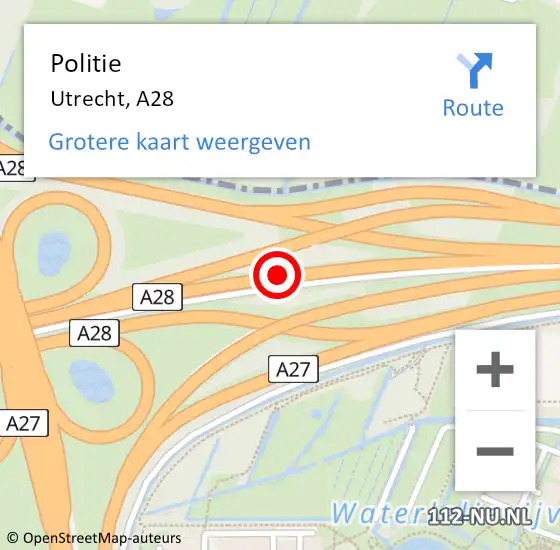Locatie op kaart van de 112 melding: Politie Utrecht, A28 L hectometerpaal: 2,6 op 5 maart 2018 16:04