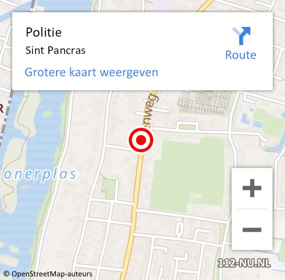 Locatie op kaart van de 112 melding: Politie Sint Pancras op 5 maart 2018 16:11