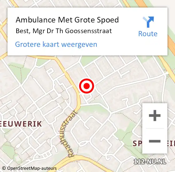 Locatie op kaart van de 112 melding: Ambulance Met Grote Spoed Naar Best, Mgr Dr Th Goossensstraat op 5 maart 2018 18:03
