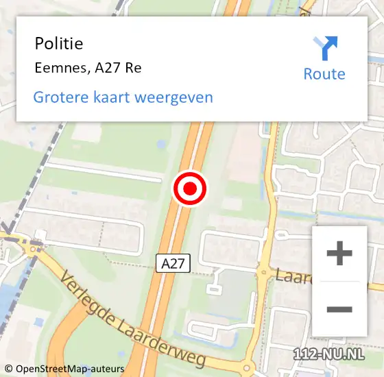 Locatie op kaart van de 112 melding: Politie Eemnes, A27 R hectometerpaal: 103,9 op 5 maart 2018 22:18