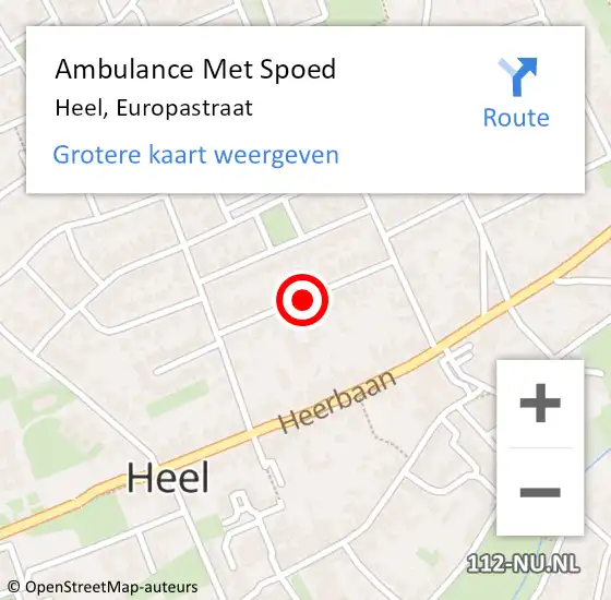 Locatie op kaart van de 112 melding: Ambulance Met Spoed Naar Heel, Europastraat op 6 maart 2018 04:03