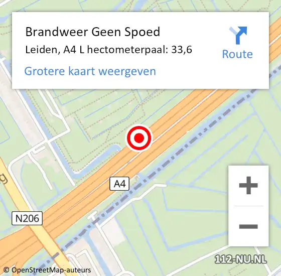 Locatie op kaart van de 112 melding: Brandweer Geen Spoed Naar Leiden, A4 R hectometerpaal: 32,7 op 6 maart 2018 18:51