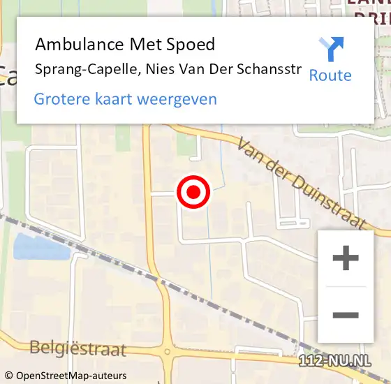Locatie op kaart van de 112 melding: Ambulance Met Spoed Naar Sprang-Capelle, Nies Van Der Schansstr op 6 maart 2018 20:56