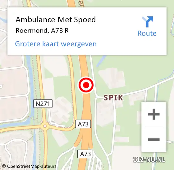 Locatie op kaart van de 112 melding: Ambulance Met Spoed Naar Roermond, A73 R op 6 maart 2018 21:56