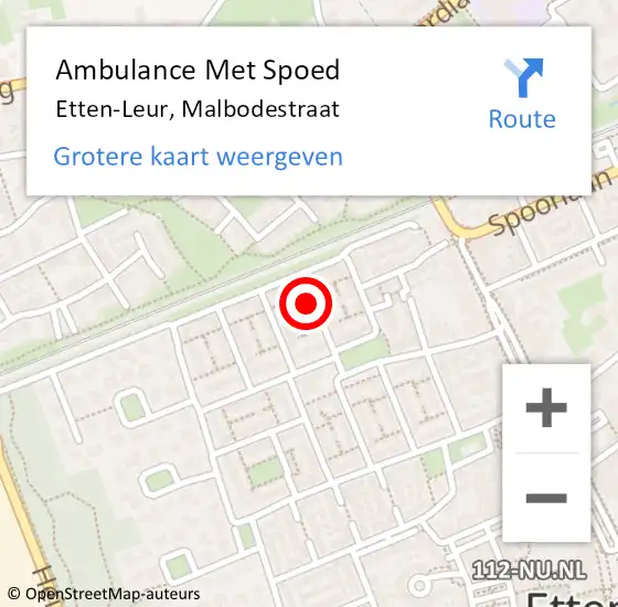 Locatie op kaart van de 112 melding: Ambulance Met Spoed Naar Etten-Leur, Malbodestraat op 6 maart 2018 23:08
