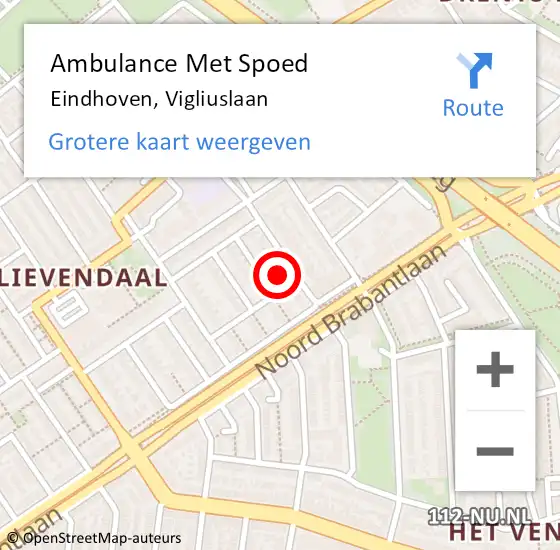 Locatie op kaart van de 112 melding: Ambulance Met Spoed Naar Eindhoven, Vigliuslaan op 6 maart 2018 23:59