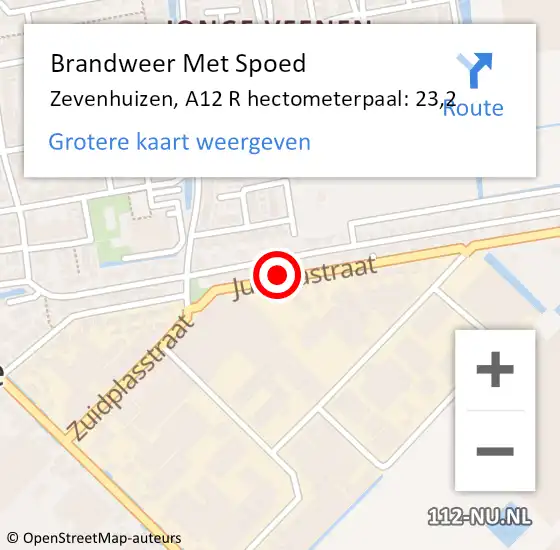 Locatie op kaart van de 112 melding: Brandweer Met Spoed Naar Zevenhuizen, A12 R hectometerpaal: 23,2 op 7 maart 2018 11:40