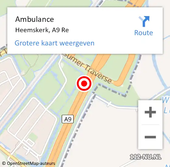 Locatie op kaart van de 112 melding: Ambulance Heemskerk, A9 L hectometerpaal: 58,2 op 7 maart 2018 14:30