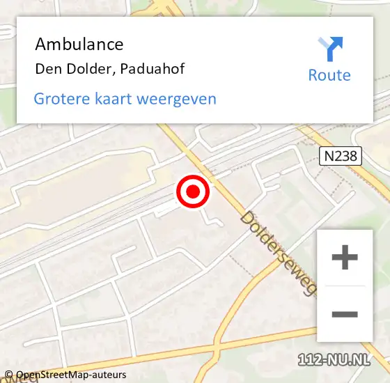 Locatie op kaart van de 112 melding: Ambulance Den Dolder, Paduahof op 8 maart 2018 05:03