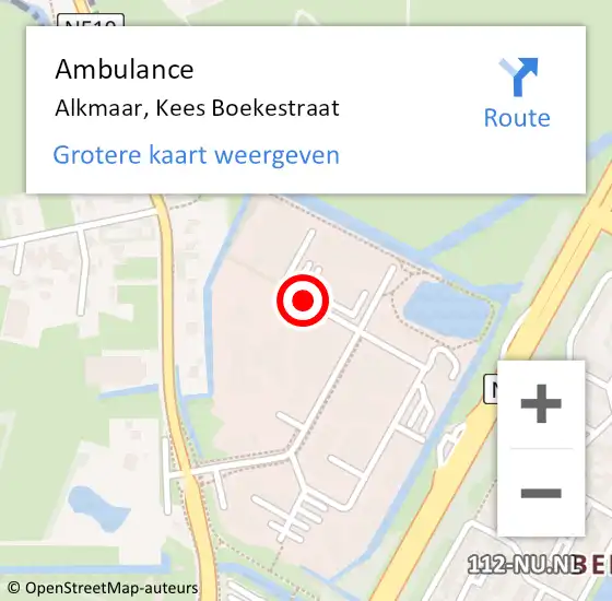 Locatie op kaart van de 112 melding: Ambulance Alkmaar, Kees Boekestraat op 8 maart 2018 08:33