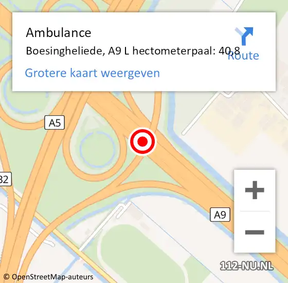 Locatie op kaart van de 112 melding: Ambulance Boesingheliede, A9 L hectometerpaal: 38,9 op 8 maart 2018 09:32