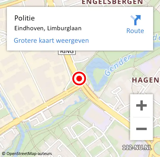 Locatie op kaart van de 112 melding: Politie Eindhoven, Limburglaan op 8 maart 2018 15:06