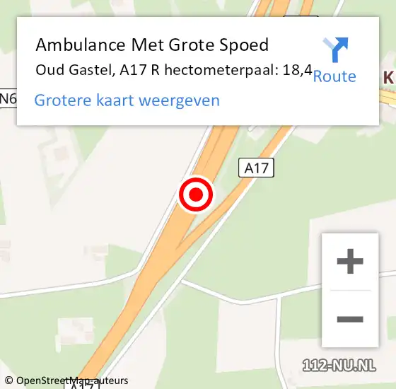 Locatie op kaart van de 112 melding: Ambulance Met Grote Spoed Naar Oud Gastel, A17 R hectometerpaal: 18,4 op 8 maart 2018 16:38