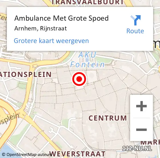 Locatie op kaart van de 112 melding: Ambulance Met Grote Spoed Naar Arnhem, Rijnstraat op 8 maart 2018 18:16