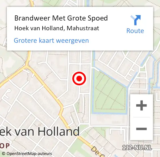 Locatie op kaart van de 112 melding: Brandweer Met Grote Spoed Naar Hoek van Holland, Mahustraat op 8 maart 2018 18:22