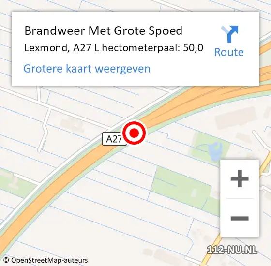 Locatie op kaart van de 112 melding: Brandweer Met Grote Spoed Naar Lexmond, A27 L hectometerpaal: 50,0 op 9 maart 2018 12:10