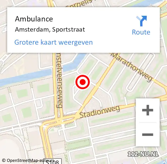 Locatie op kaart van de 112 melding: Ambulance Amsterdam, Sportstraat op 9 maart 2018 15:15