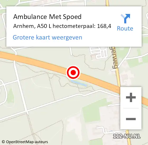 Locatie op kaart van de 112 melding: Ambulance Met Spoed Naar Arnhem, A50 L hectometerpaal: 168,4 op 9 maart 2018 15:32