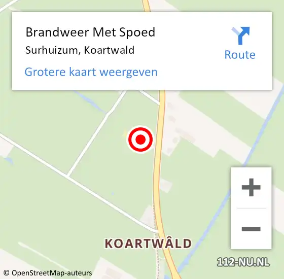 Locatie op kaart van de 112 melding: Brandweer Met Spoed Naar Surhuizum, Koartwald op 9 maart 2018 22:44