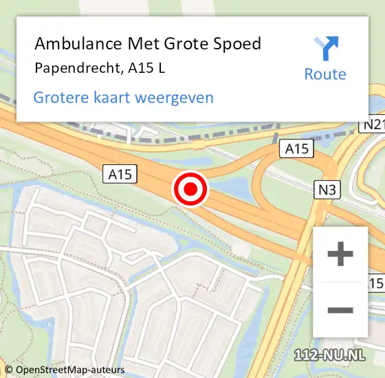 Locatie op kaart van de 112 melding: Ambulance Met Grote Spoed Naar Papendrecht, A15 L op 10 maart 2018 02:45