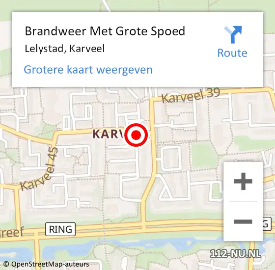 Locatie op kaart van de 112 melding: Brandweer Met Grote Spoed Naar Lelystad, Karveel op 10 maart 2018 02:57