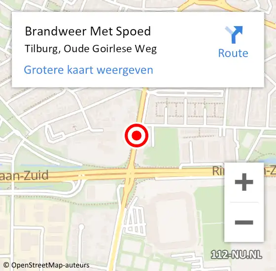 Locatie op kaart van de 112 melding: Brandweer Met Spoed Naar Tilburg, Oude Goirlese Weg op 10 maart 2018 12:29