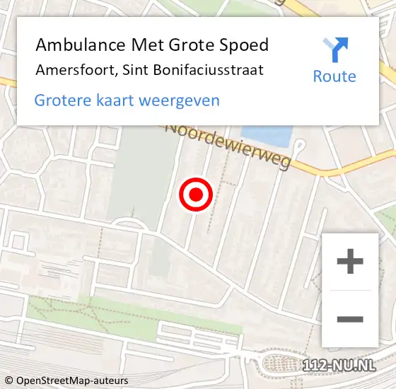 Locatie op kaart van de 112 melding: Ambulance Met Grote Spoed Naar Amersfoort, Sint Bonifaciusstraat op 10 maart 2018 19:05