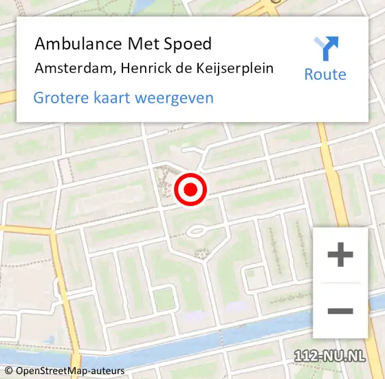 Locatie op kaart van de 112 melding: Ambulance Met Spoed Naar Amsterdam, Henrick de Keijserplein op 11 maart 2018 05:12