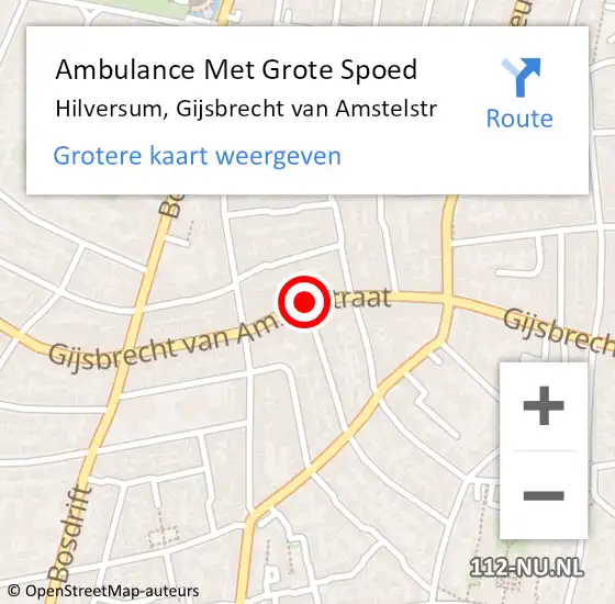 Locatie op kaart van de 112 melding: Ambulance Met Grote Spoed Naar Hilversum, Gijsbrecht Van Amstelstr op 11 maart 2018 05:55