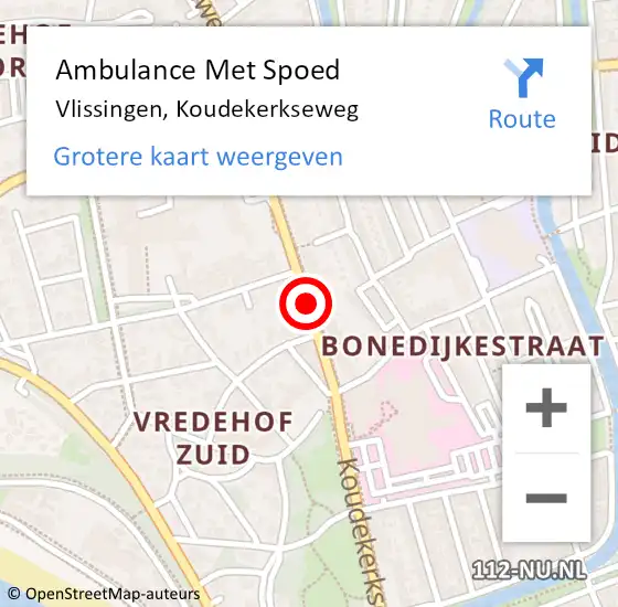Locatie op kaart van de 112 melding: Ambulance Met Spoed Naar Vlissingen, Koudekerkseweg op 11 maart 2018 08:10